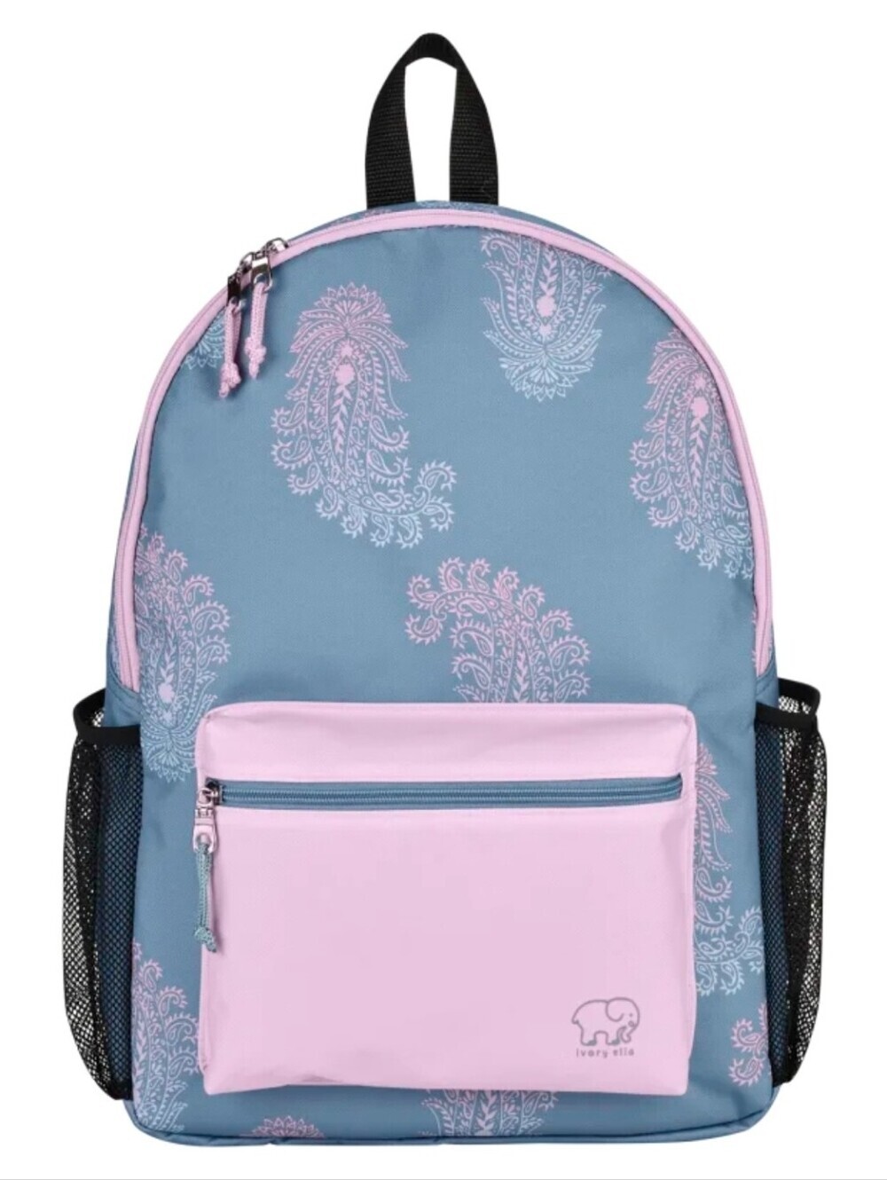 Ivory Ella by Conair 17" Lovely Paisley Backpack Book Bag - Slate Blue & Pink